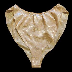 Vintage Victoria Secret High Cut Flutter Satin Panties Peach Gold Label Medium